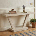 60 Inch Natural Wood Distressed Pedestal Console Table