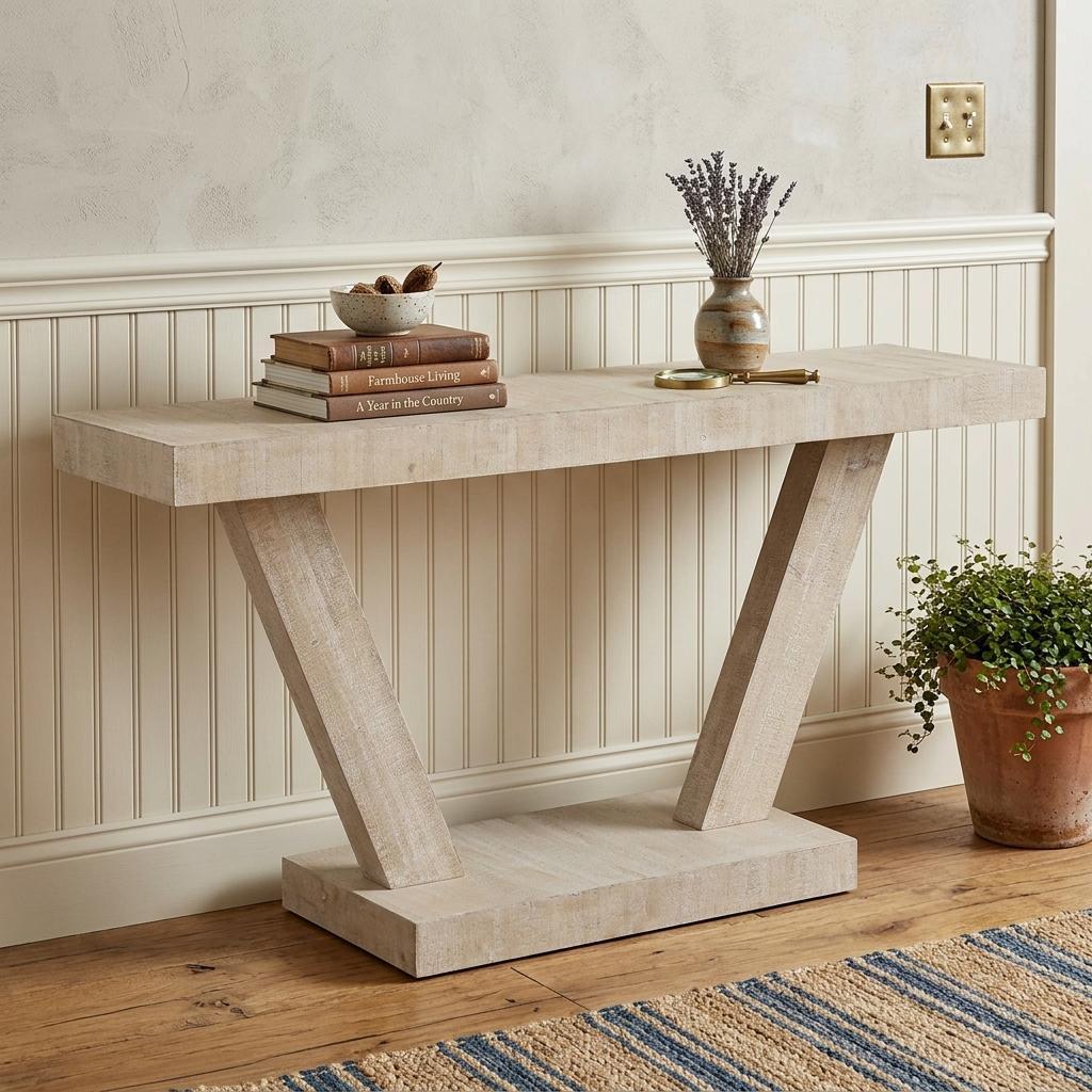 60 Inch Natural Wood Distressed Pedestal Console Table
