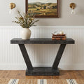 60 Inch Black Wood Distressed Pedestal Console Table
