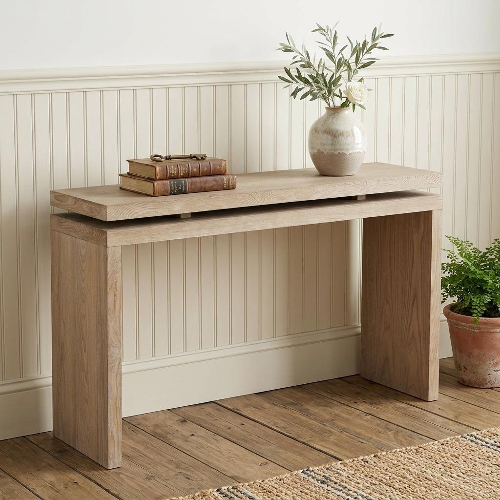 60 Inch Natural Wood Double Surface Console Table
