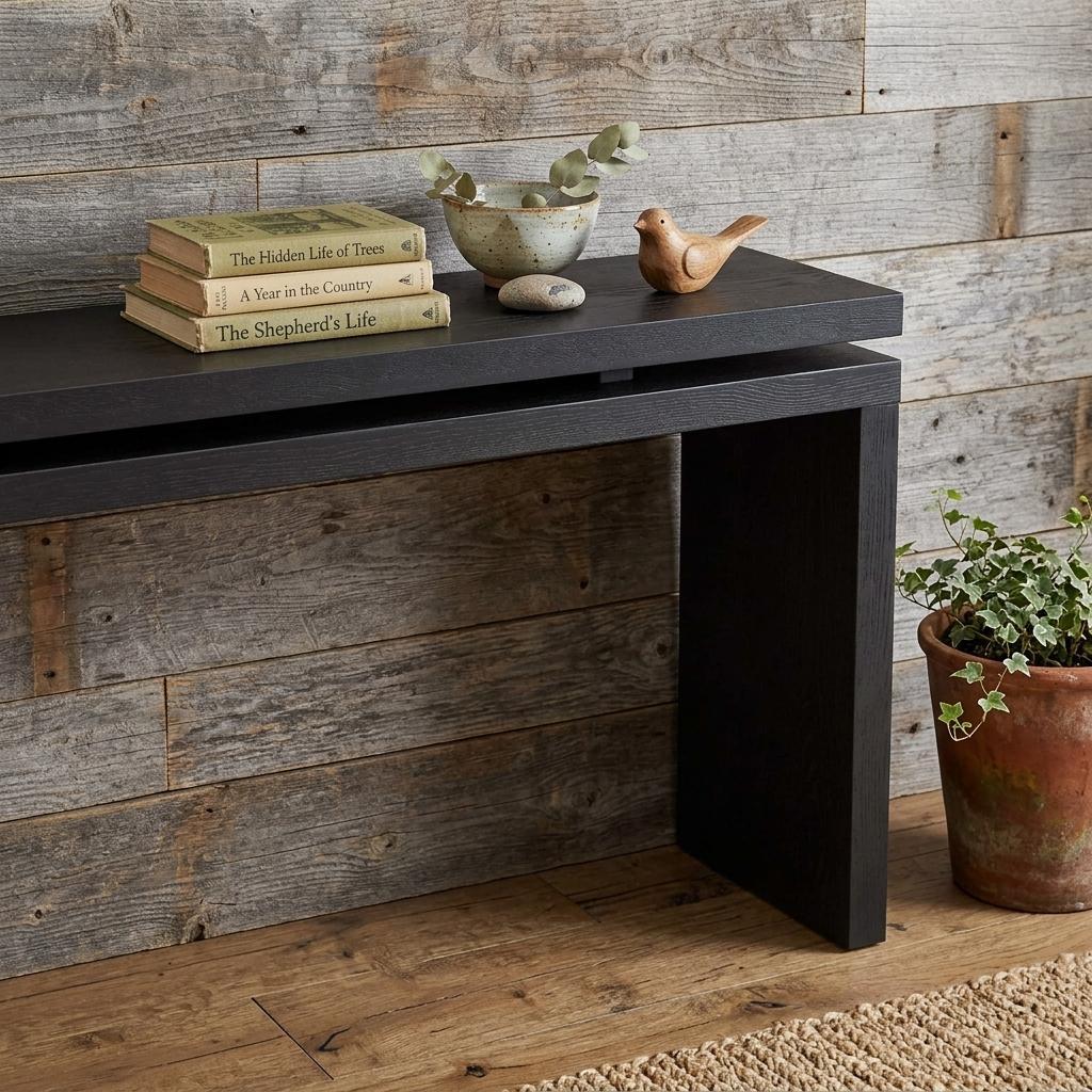 60 Inch Black Wood Double Surface Console Table