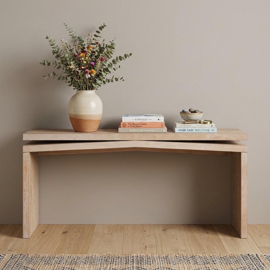65 Inch Natural Distressed Wood Sled Console Table