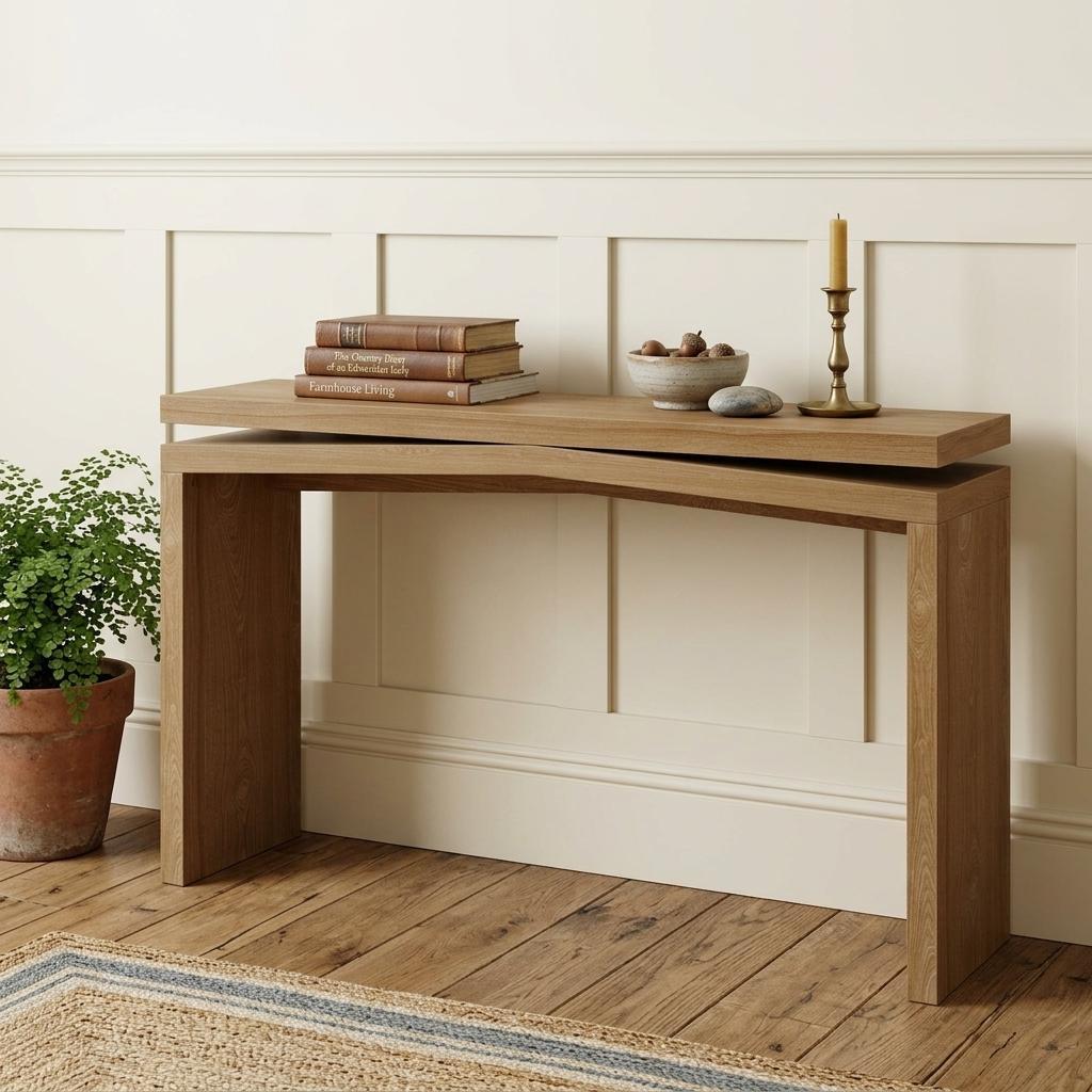 65 Inch Brown Distressed Wood Sled Console Table