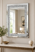 36 Inch Silver Beveled Glass And Faux Crystal Bling Framed Accent Mirror