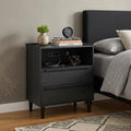 26 Inch Black Wood Two Drawer Nightstand with USB Port and Integrated Tech