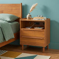 26 Inch Walnut Wood Two Drawer Nightstand with USB Port and Integrated Tech