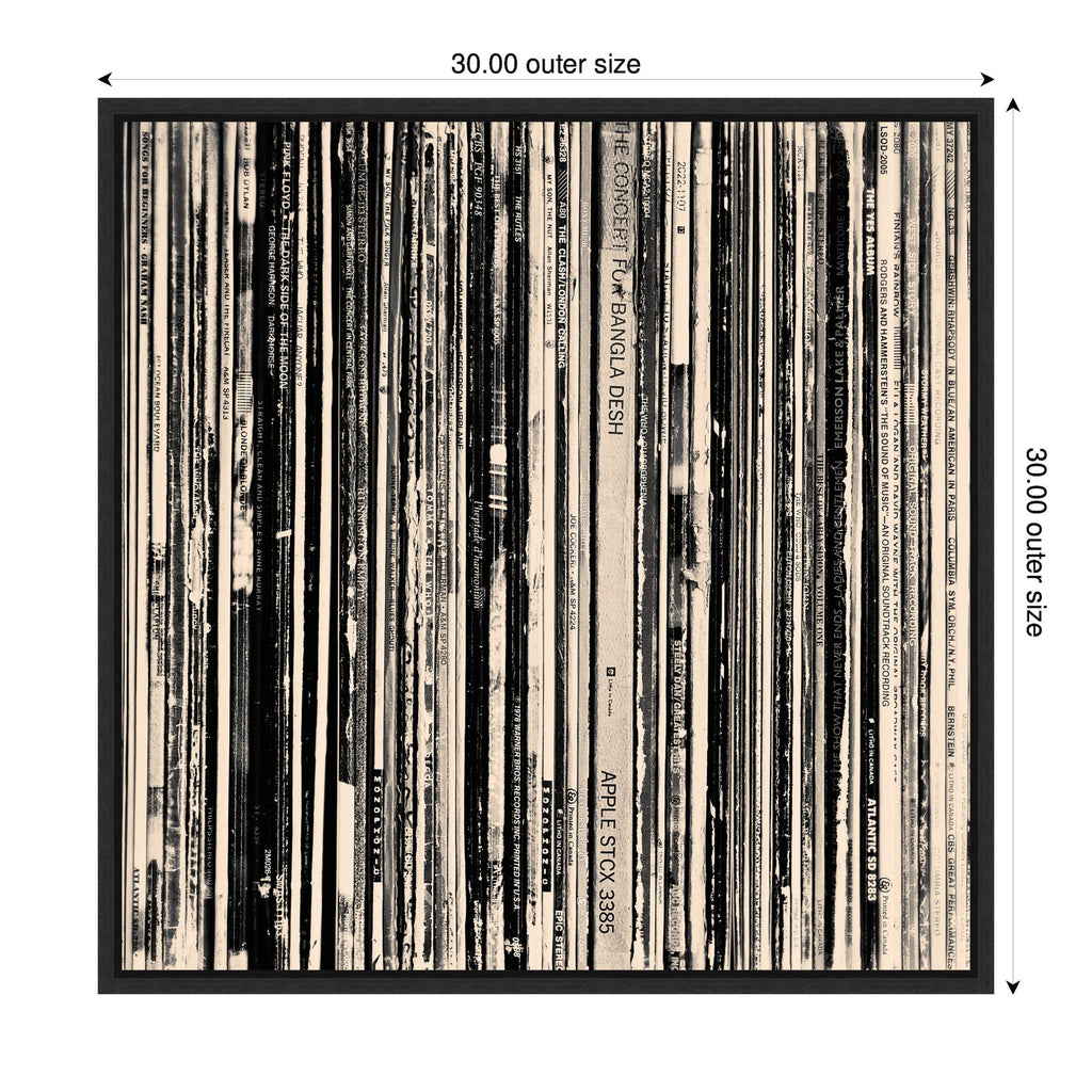 33 RPM Black and White Square by Robert Cadloff Framed Canvas Wall Art Print