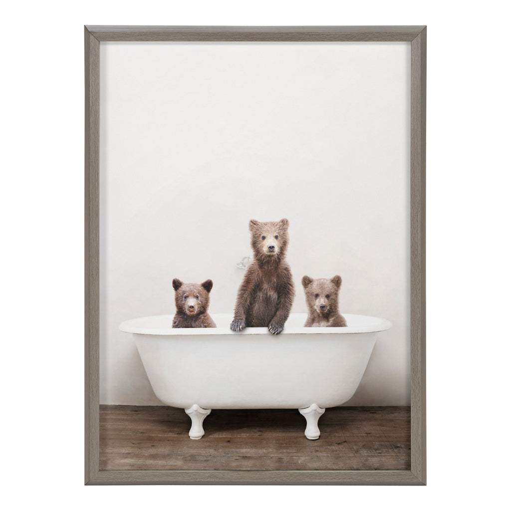 Blake Three Little Bears in Vintage Bathtub Framed Printed Glass by Amy Peterson Art Studio