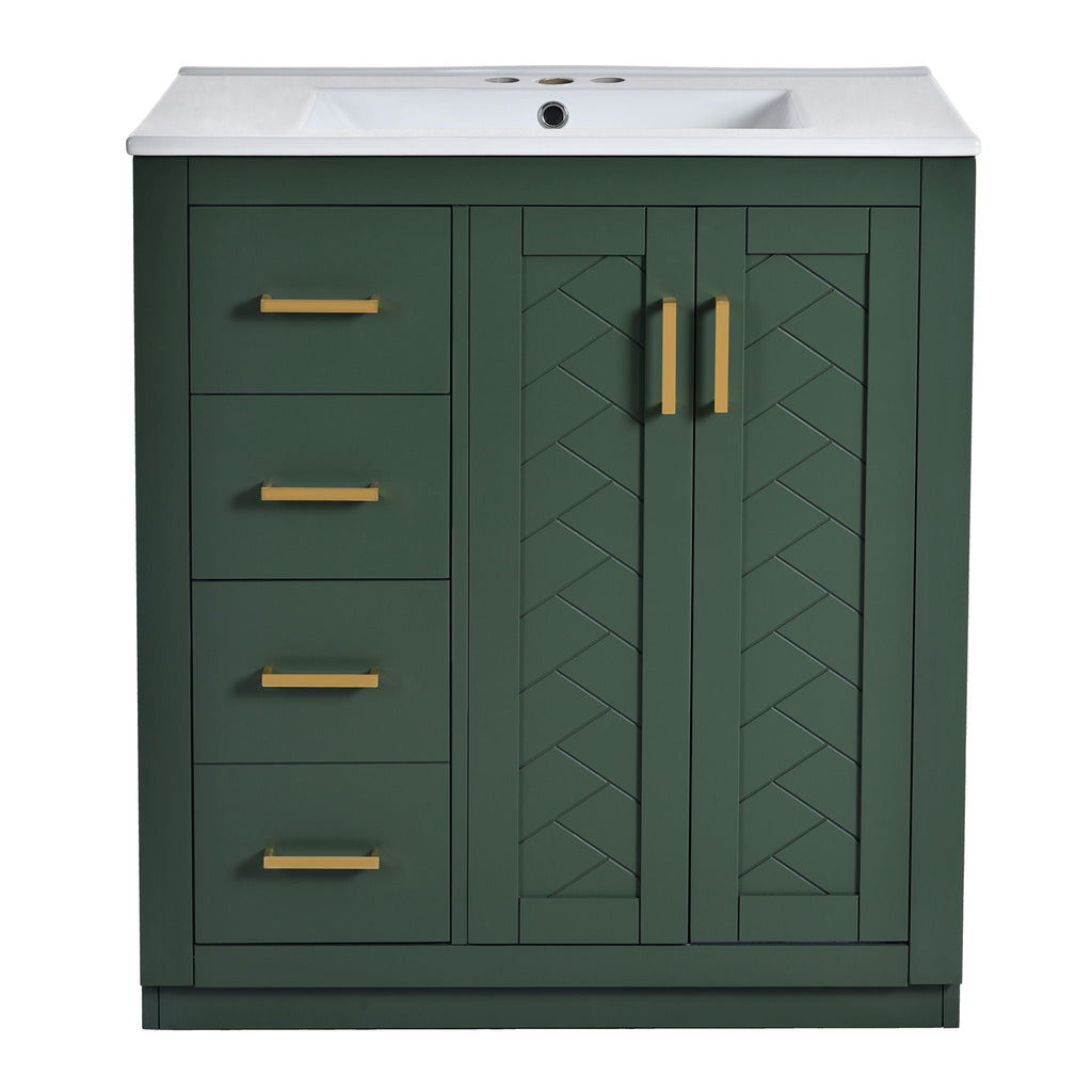 Ceramic Sink Combo, Freestanding Vanity Set With 3 Drawers & Soft Closing Doors