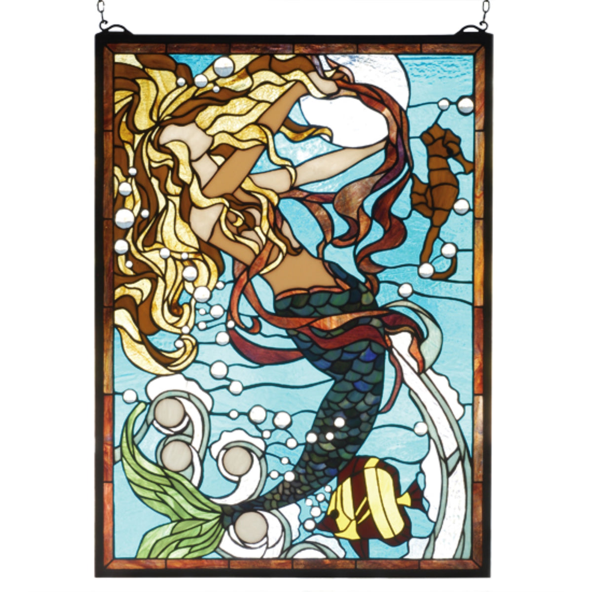 19 Inch W X 26 Inch H Mermaid Of The Sea Stained Glass Window