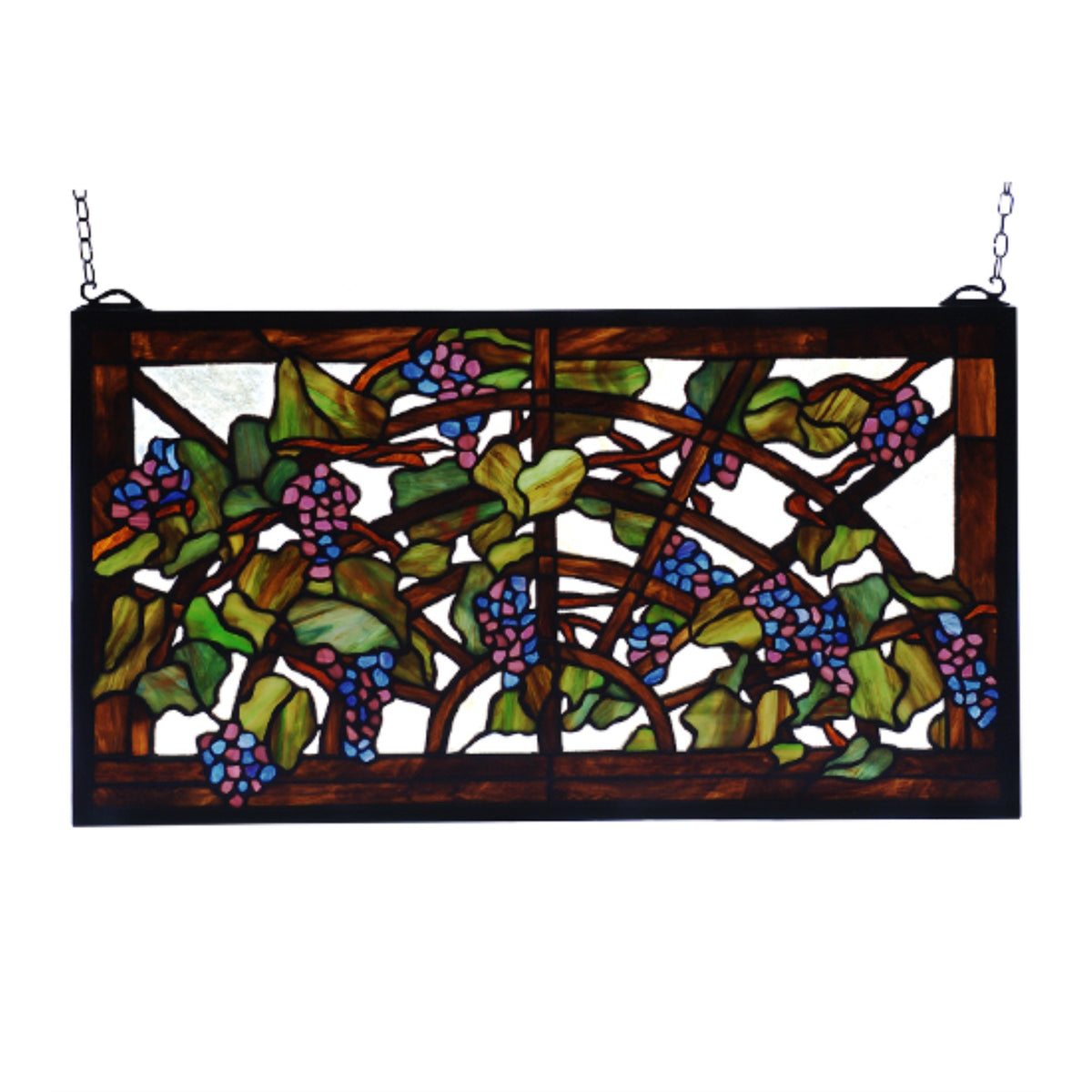 22 Inch W X 12 Inch H Tiffany Grape Arbor Stained Glass Window