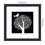 Framed Art Black and White Bird Tree Linocut by Giuliana Lazzerini