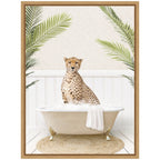 Sylvie Cheetah in Palms Bath Framed Canvas by Amy Peterson