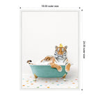 Sylvie Tiger in Teal Bathtub on Colored Tile Framed Canvas by Amy Peterson