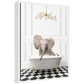 Sylvie Elephant in Gray Bathtub on Checker Floor Framed Canvas by Amy Peterson