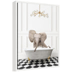 Sylvie Elephant in Gray Bathtub on Checker Floor Framed Canvas by Amy Peterson