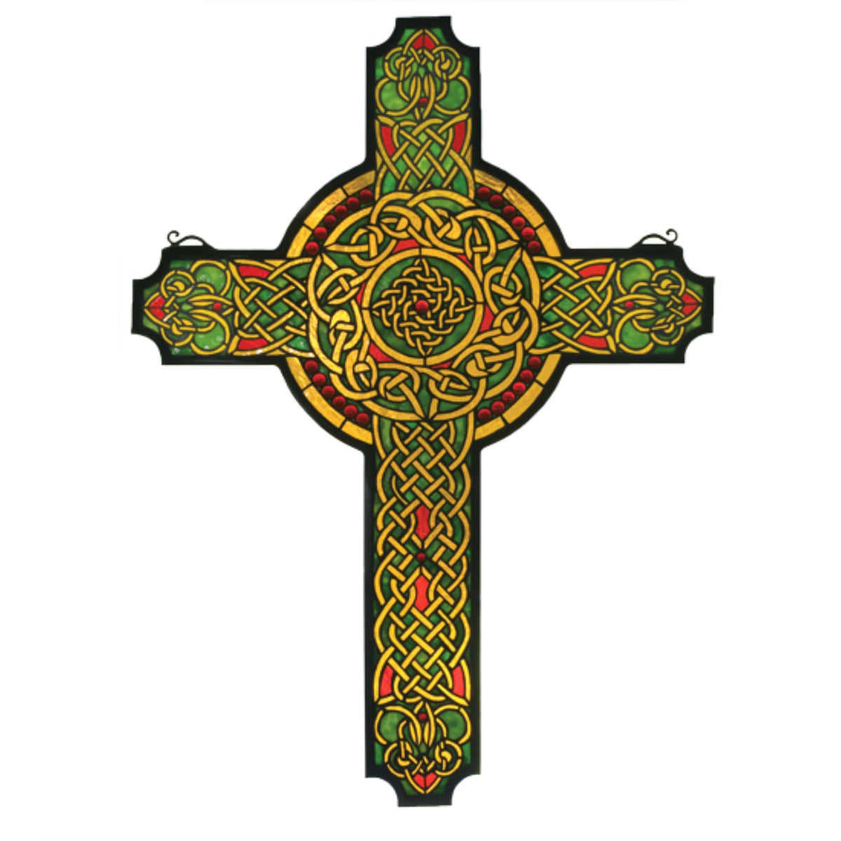 25 Inch W X 34 Inch H Jeweled Celtic Cross Stained Glass Window