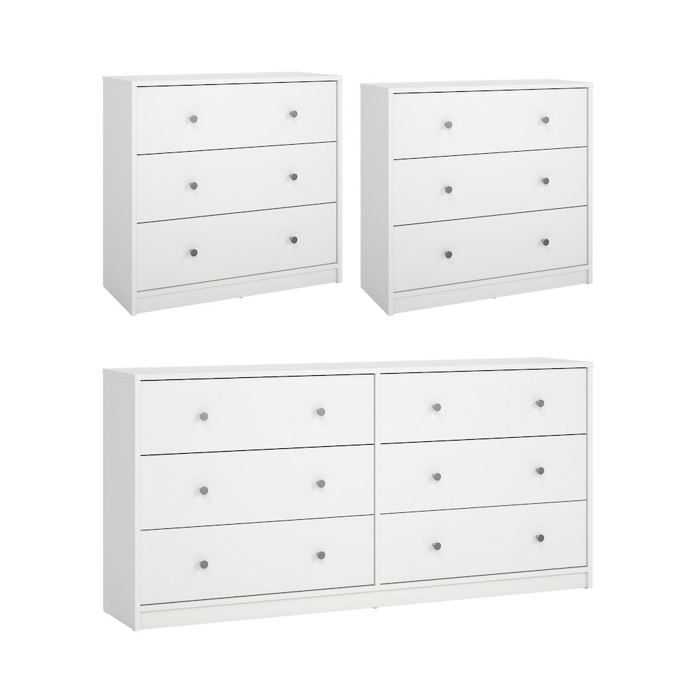 3-Piece Bedroom Set - 6 Drawer Double Dresser And Chest Set Of 2