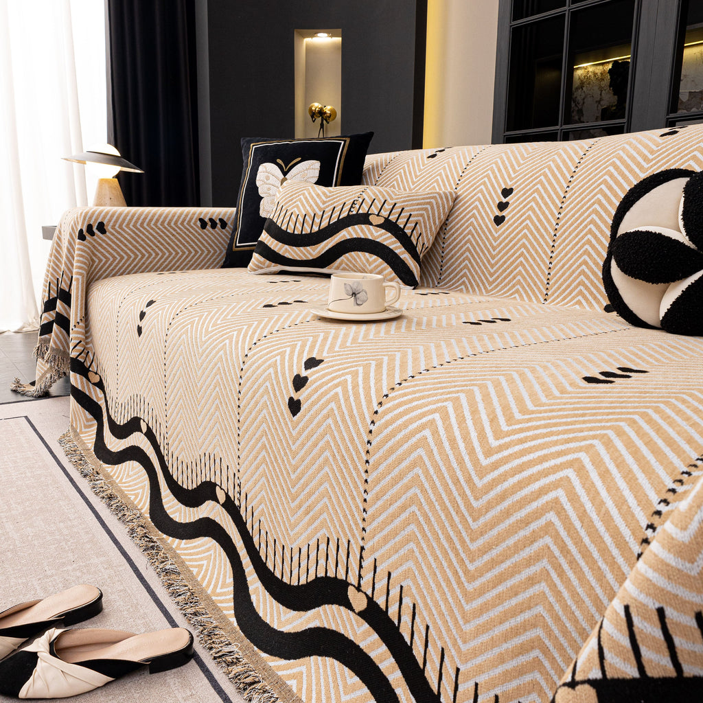 Chenille Sofa Throw Cover, Textured Chevron Decorative Couch Blanket for Living Room