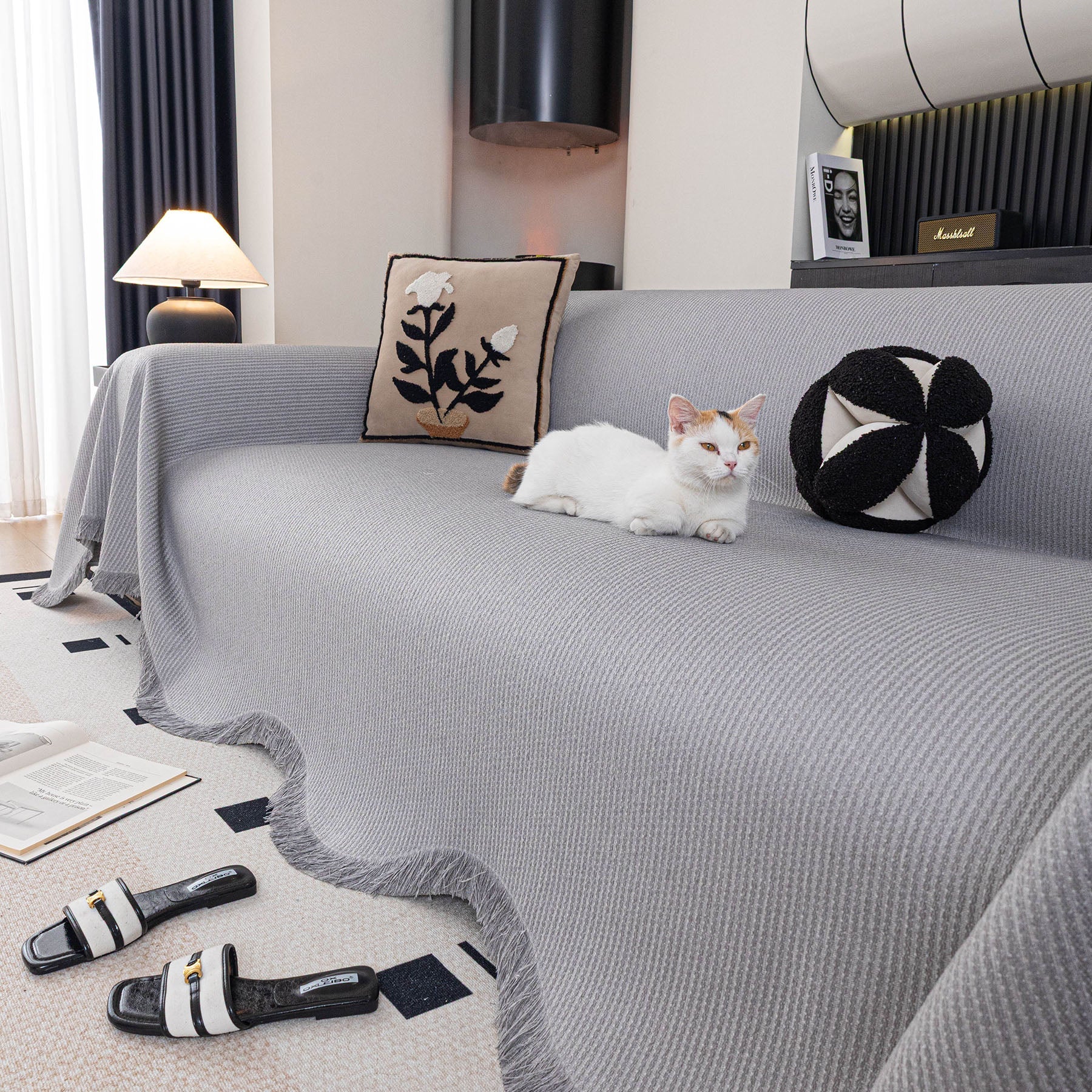 Soft Decorative Throw for Sofa and Loveseat, Textured Sofa Cover Blanket for Couch