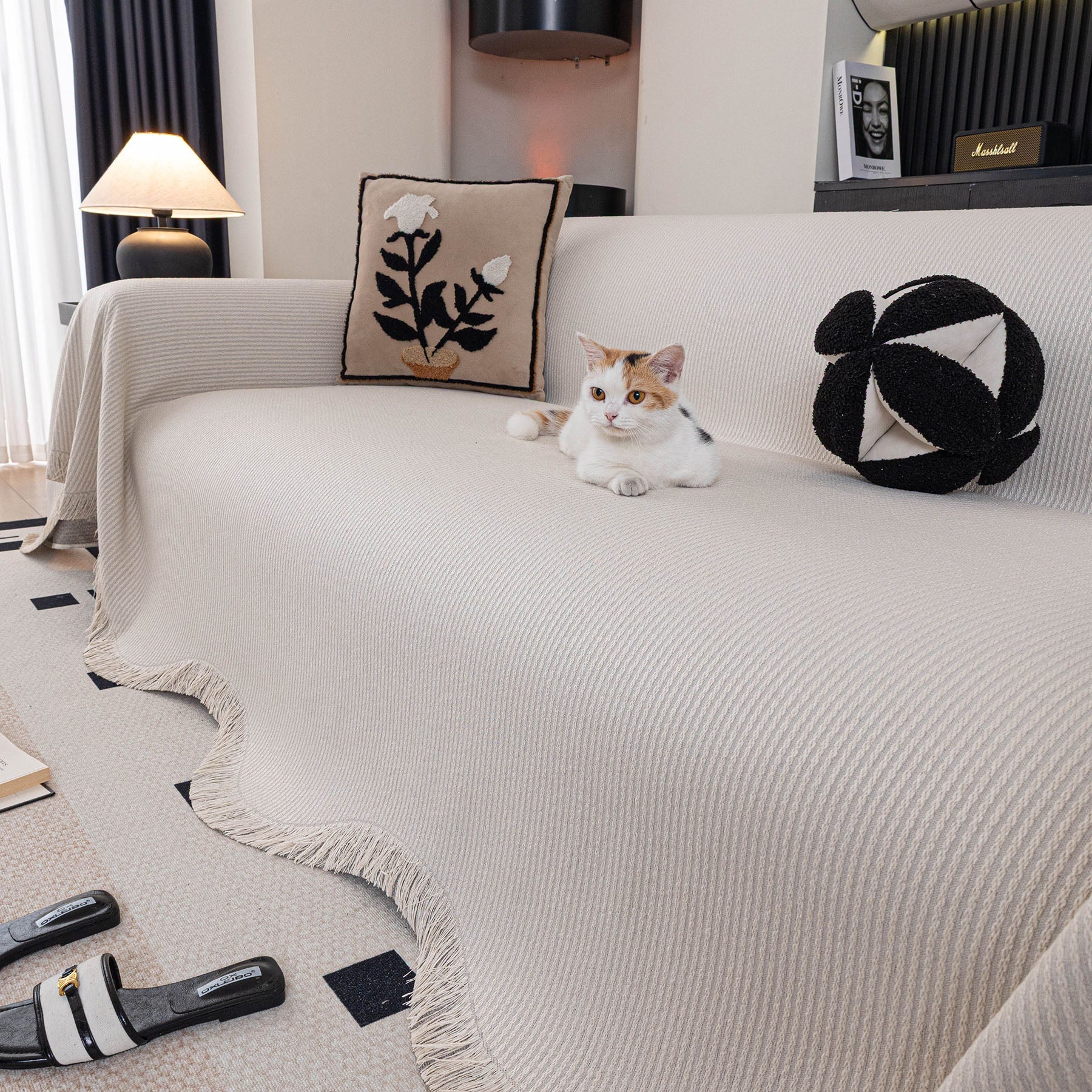 Soft Decorative Throw for Sofa and Loveseat, Textured Sofa Cover Blanket for Couch