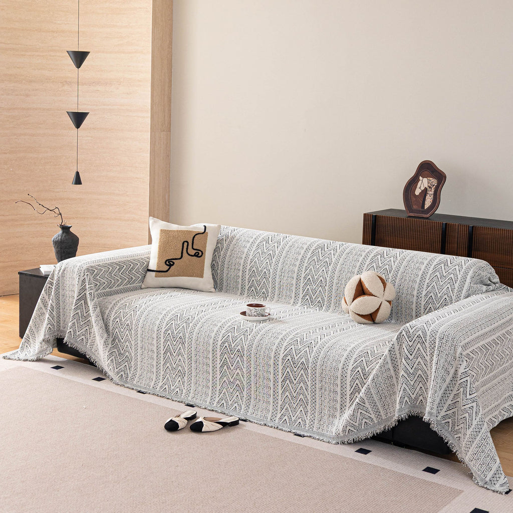 Decorative Slipcover for Pets, Kids, Boho Woven Couch Cover Throw Blanket with Tassel