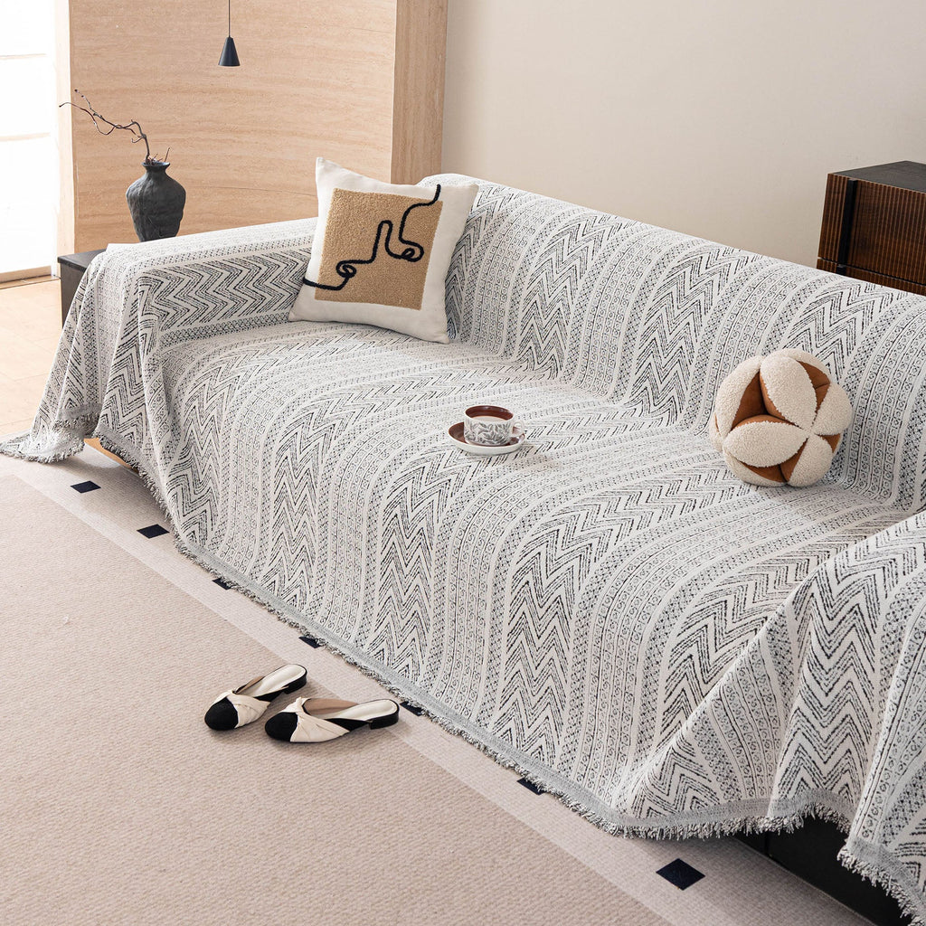 Decorative Slipcover for Pets, Kids, Boho Woven Couch Cover Throw Blanket with Tassel