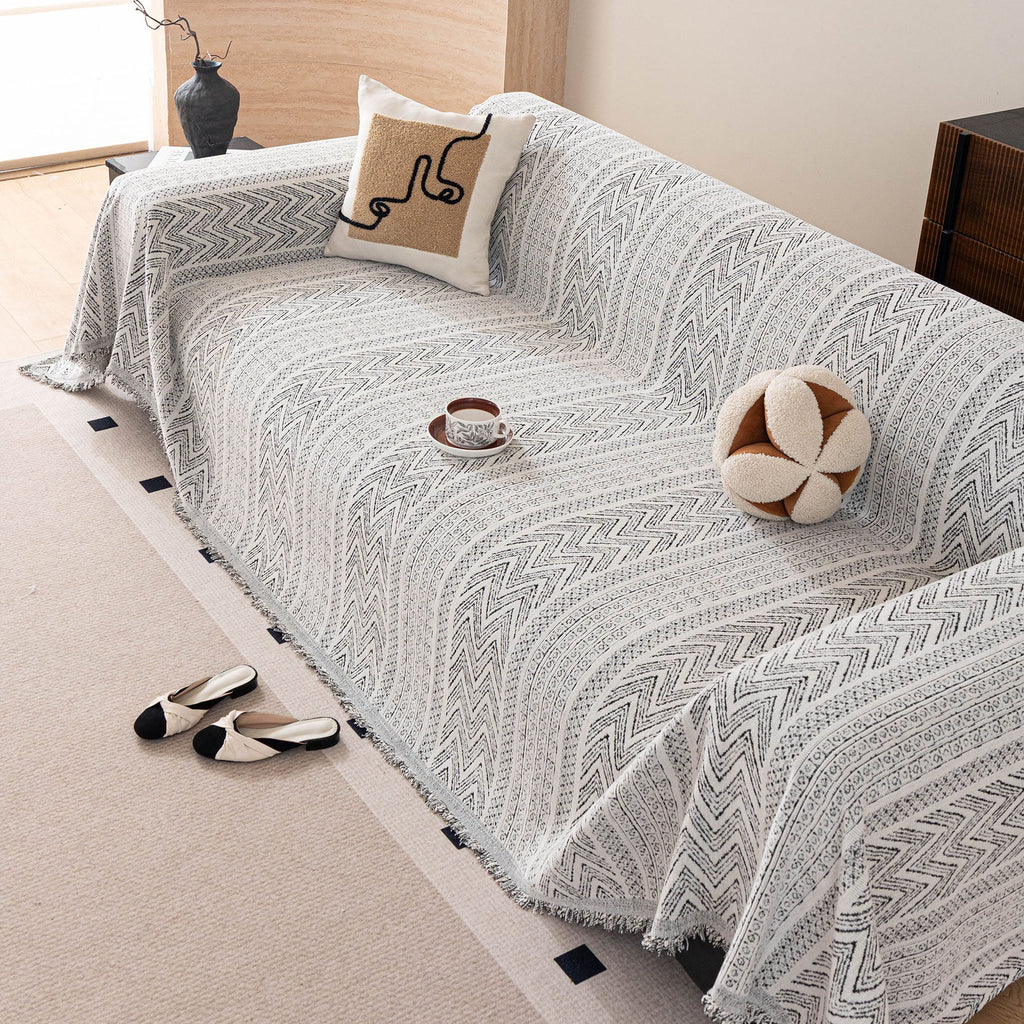 Decorative Slipcover for Pets, Kids, Boho Woven Couch Cover Throw Blanket with Tassel