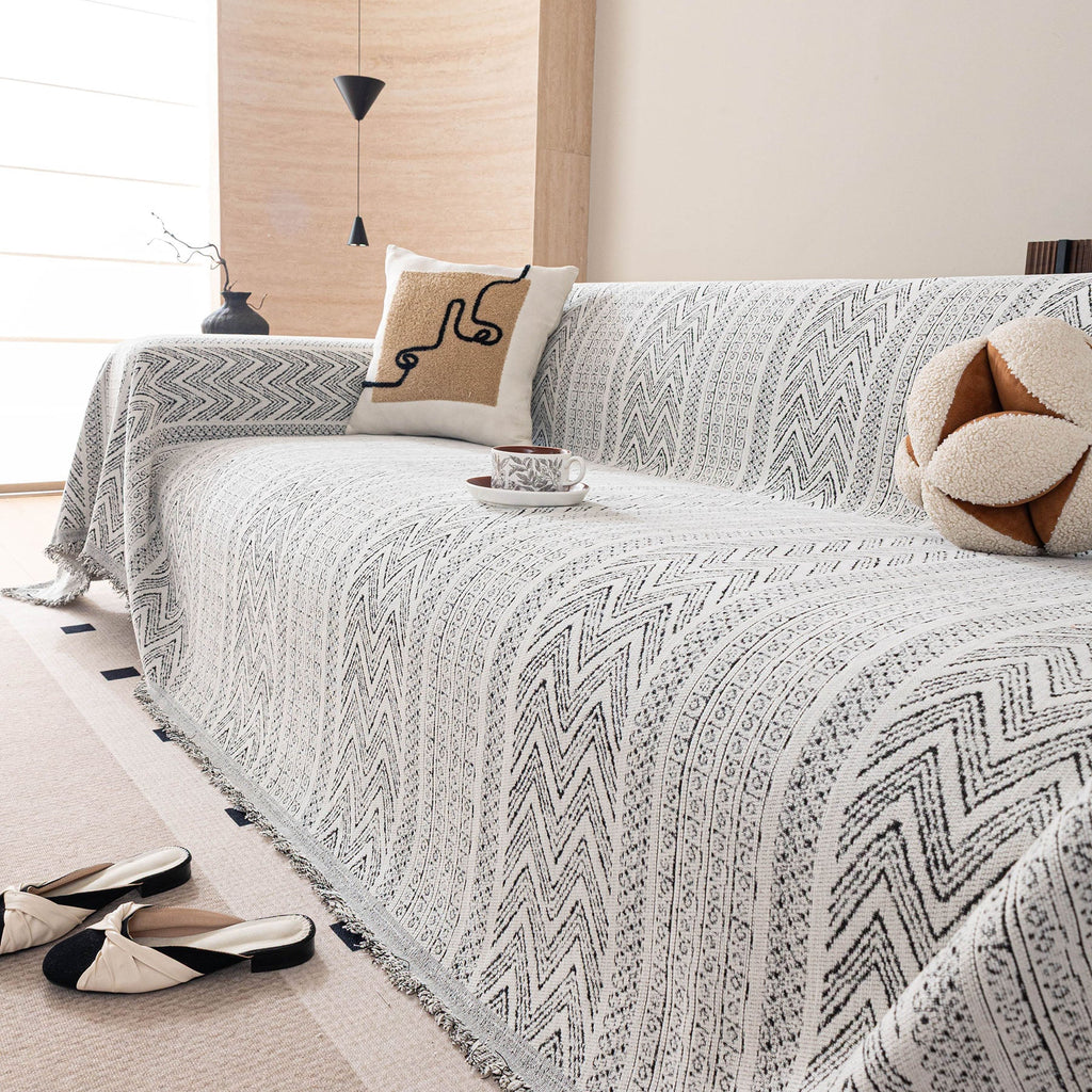 Decorative Slipcover for Pets, Kids, Boho Woven Couch Cover Throw Blanket with Tassel
