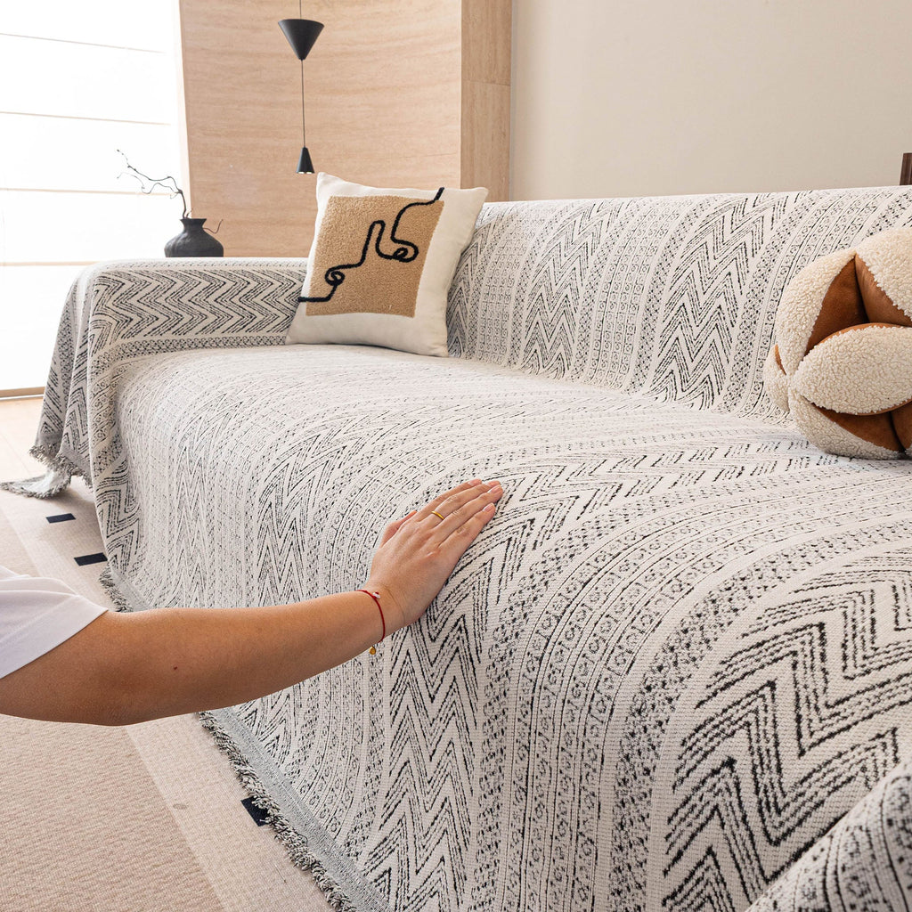 Decorative Slipcover for Pets, Kids, Boho Woven Couch Cover Throw Blanket with Tassel