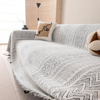 Decorative Slipcover for Pets, Kids, Boho Woven Couch Cover Throw Blanket with Tassel