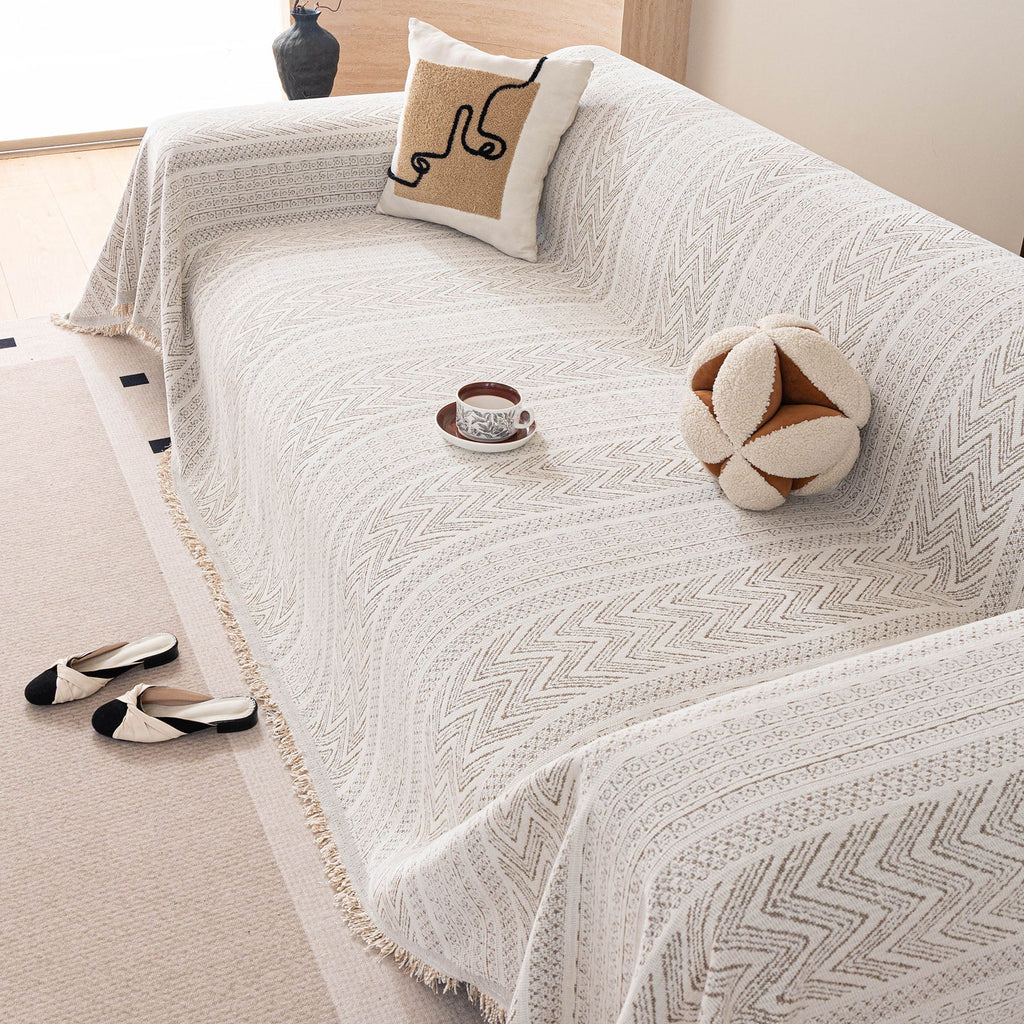 Decorative Slipcover for Pets, Kids, Boho Woven Couch Cover Throw Blanket with Tassel