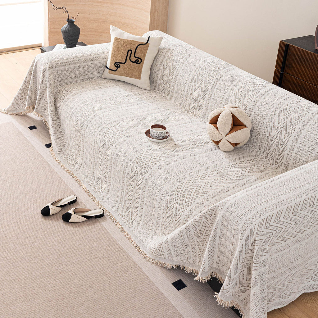 Decorative Slipcover for Pets, Kids, Boho Woven Couch Cover Throw Blanket with Tassel