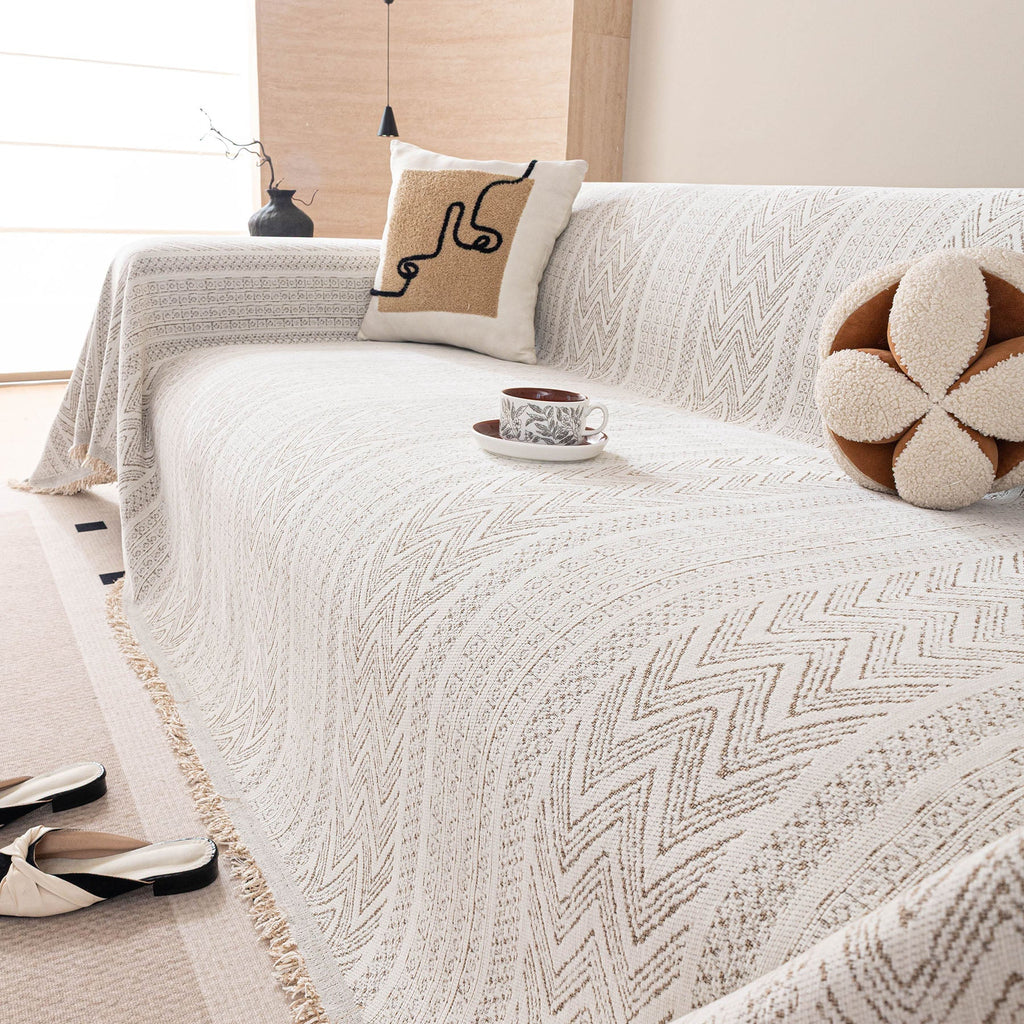 Decorative Slipcover for Pets, Kids, Boho Woven Couch Cover Throw Blanket with Tassel