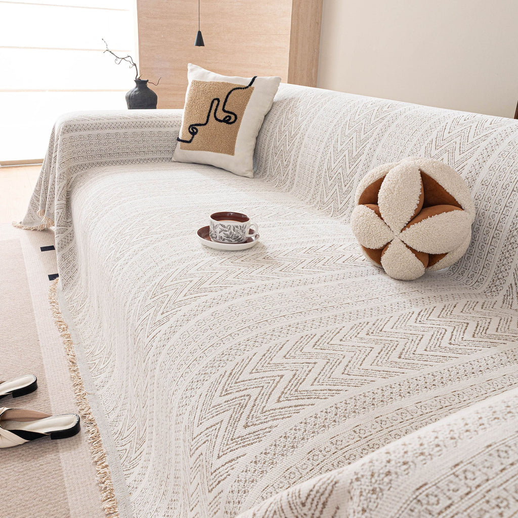 Decorative Slipcover for Pets, Kids, Boho Woven Couch Cover Throw Blanket with Tassel