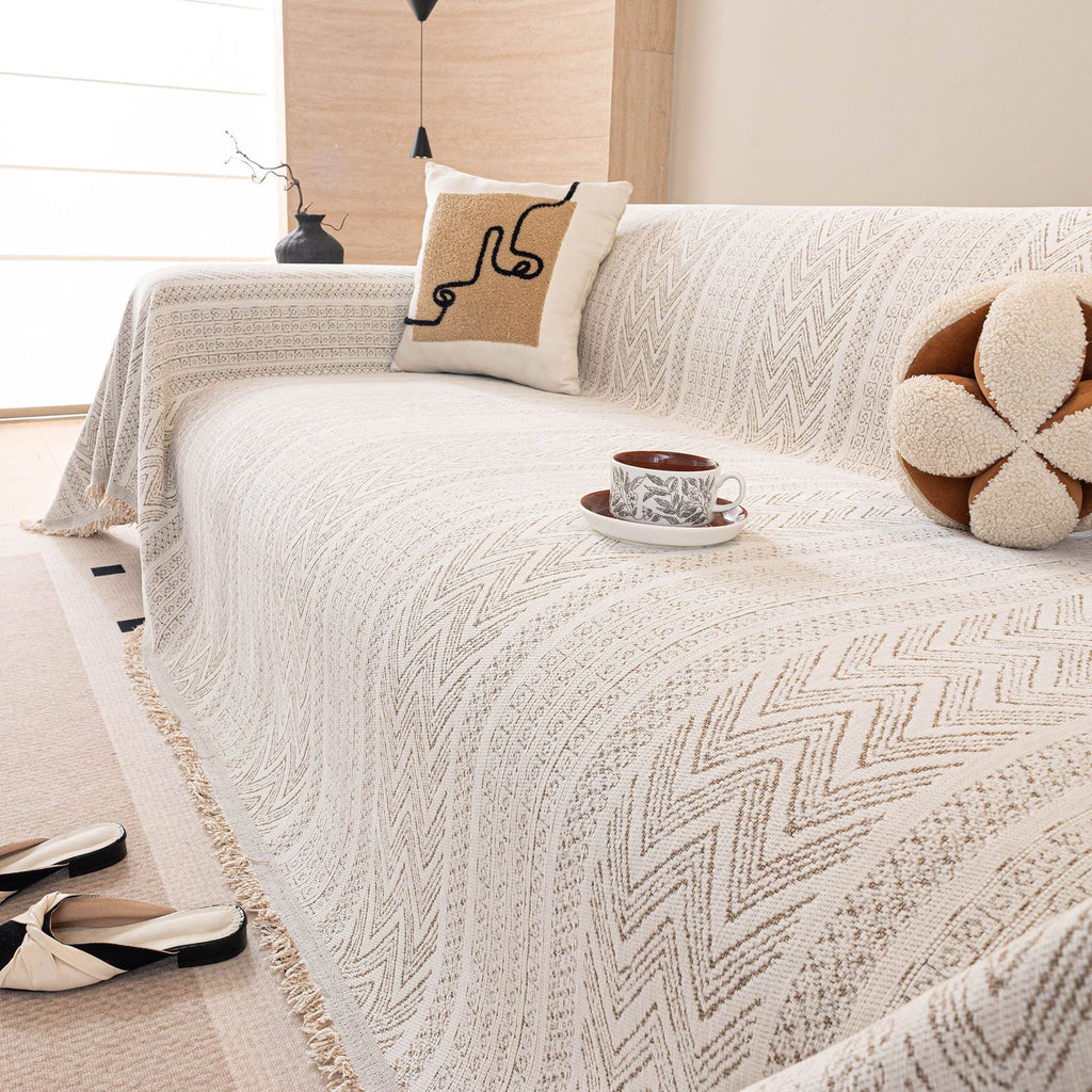 Decorative Slipcover for Pets, Kids, Boho Woven Couch Cover Throw Blanket with Tassel