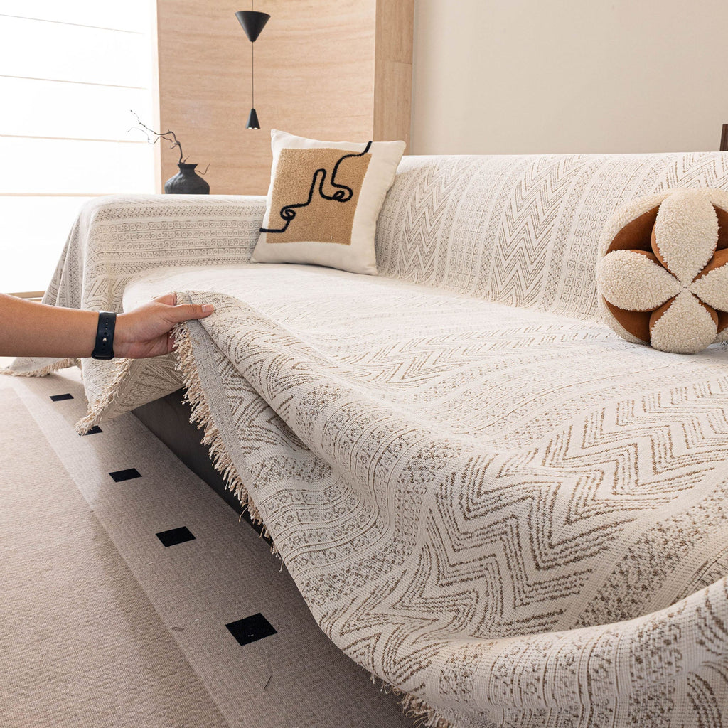 Decorative Slipcover for Pets, Kids, Boho Woven Couch Cover Throw Blanket with Tassel