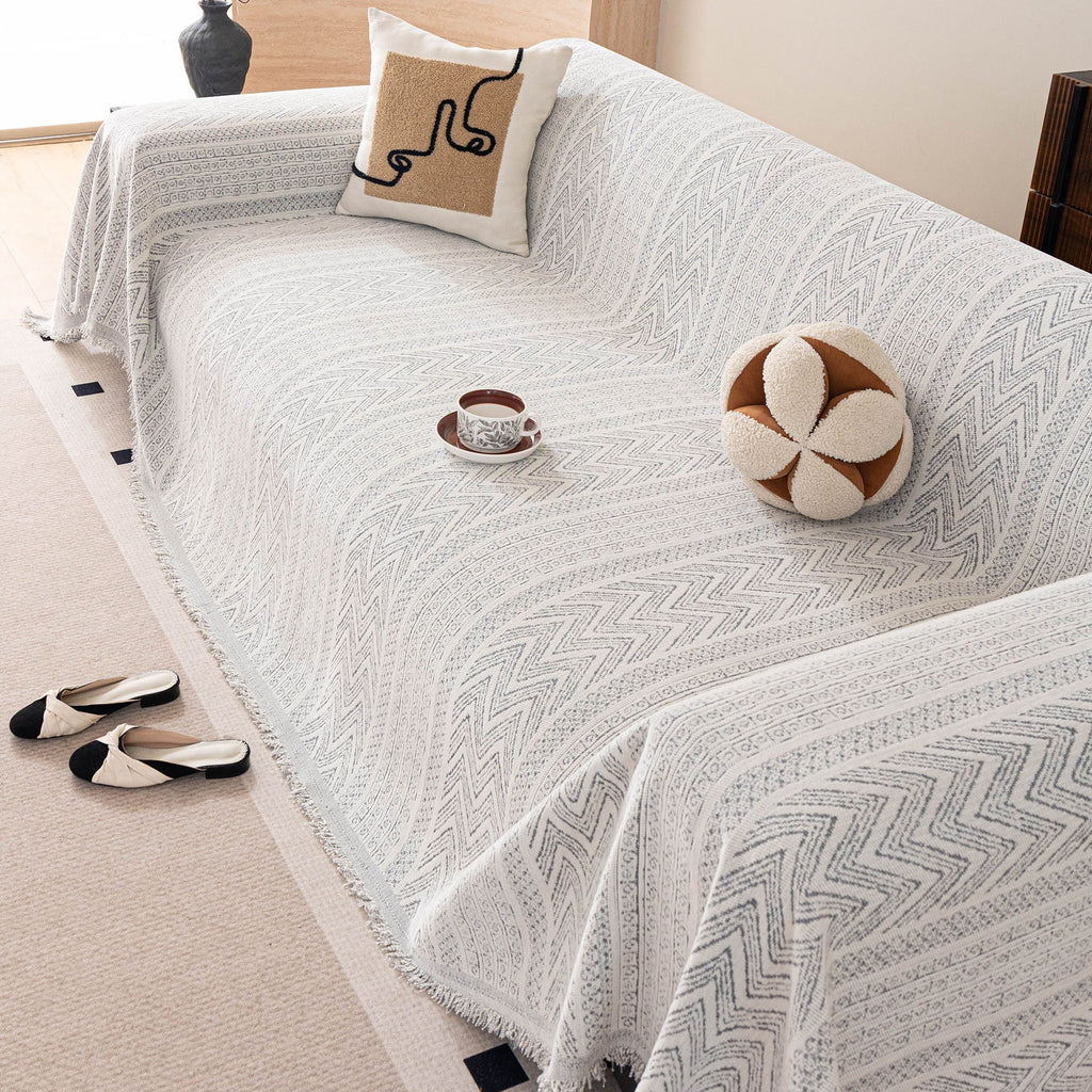 Decorative Slipcover for Pets, Kids, Boho Woven Couch Cover Throw Blanket with Tassel