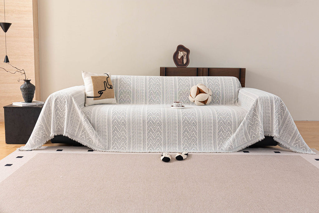 Decorative Slipcover for Pets, Kids, Boho Woven Couch Cover Throw Blanket with Tassel