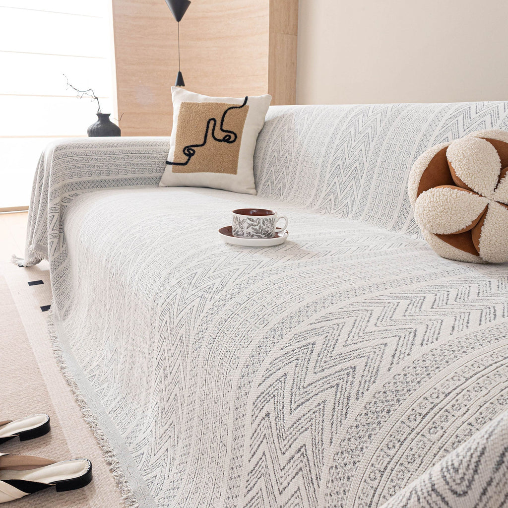 Decorative Slipcover for Pets, Kids, Boho Woven Couch Cover Throw Blanket with Tassel