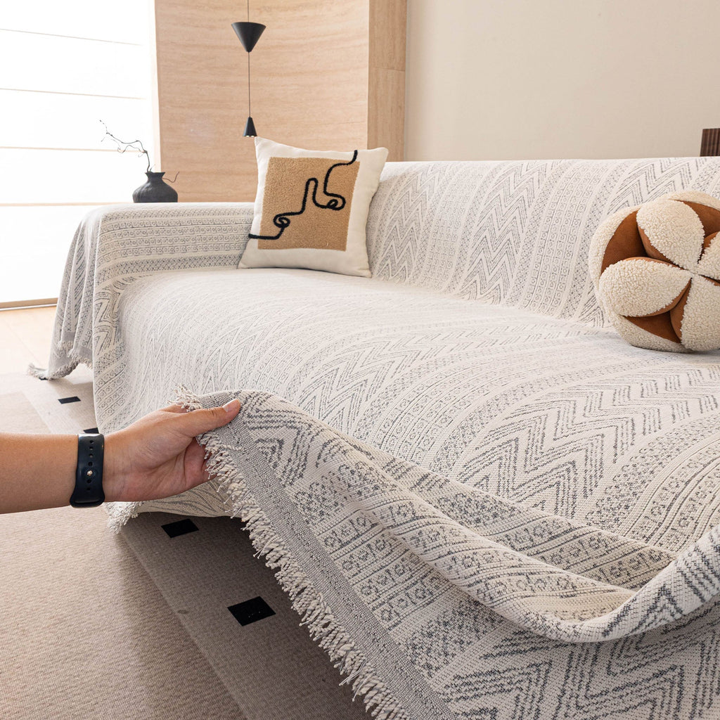 Decorative Slipcover for Pets, Kids, Boho Woven Couch Cover Throw Blanket with Tassel
