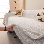 Decorative Slipcover for Pets, Kids, Boho Woven Couch Cover Throw Blanket with Tassel