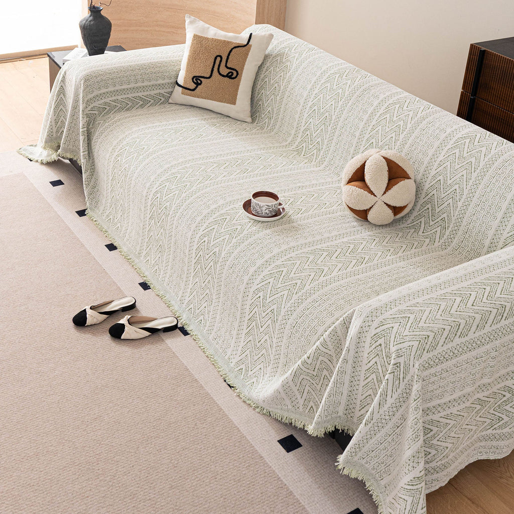 Decorative Slipcover for Pets, Kids, Boho Woven Couch Cover Throw Blanket with Tassel