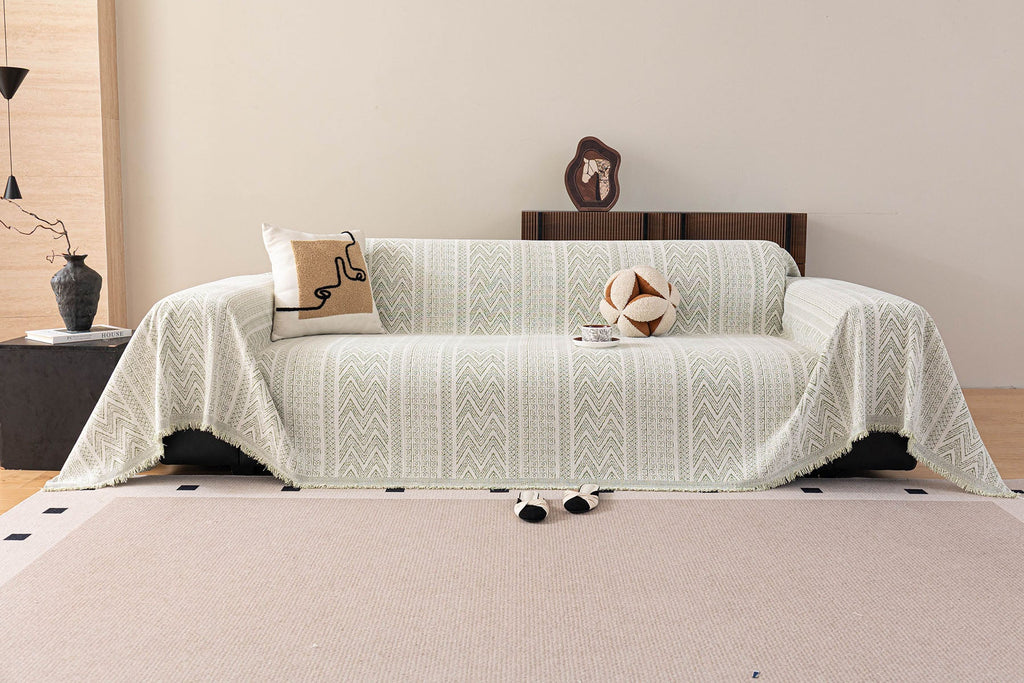 Decorative Slipcover for Pets, Kids, Boho Woven Couch Cover Throw Blanket with Tassel