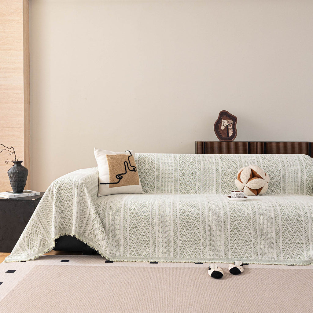 Decorative Slipcover for Pets, Kids, Boho Woven Couch Cover Throw Blanket with Tassel