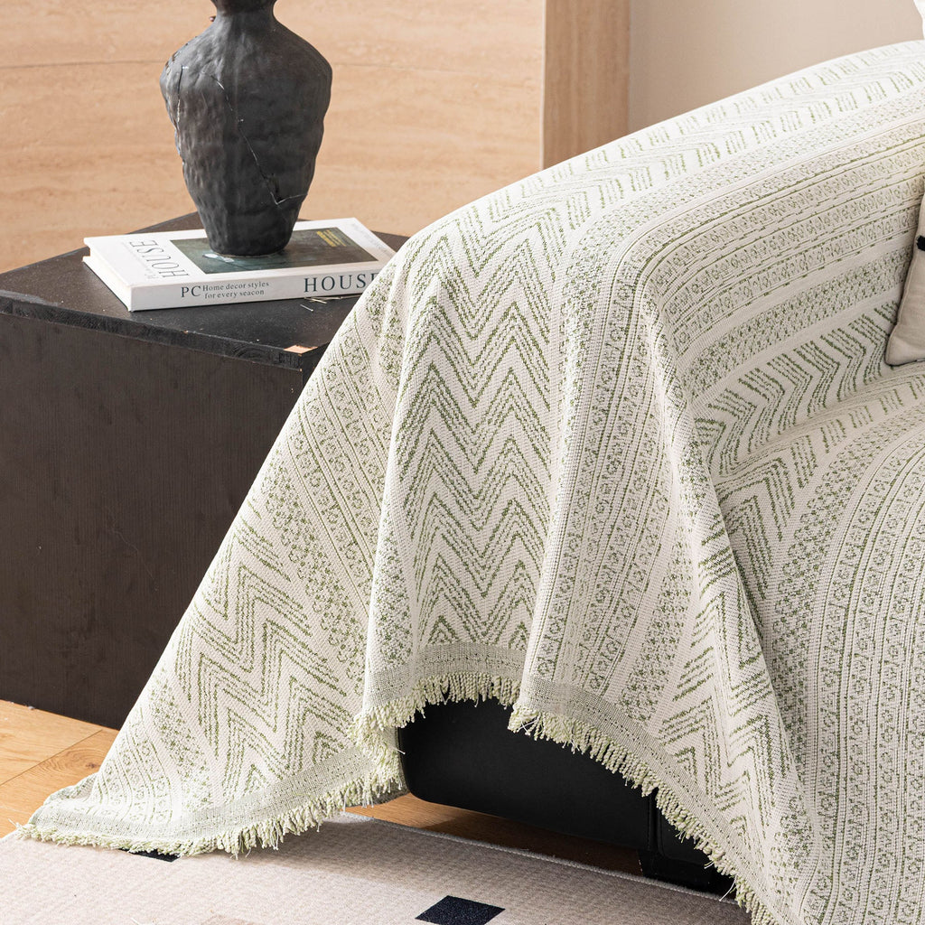 Decorative Slipcover for Pets, Kids, Boho Woven Couch Cover Throw Blanket with Tassel