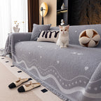 Luxurious Jacquard Couch Cover, Snag-Resistant Pet Friendly Couch Throw with Fringe