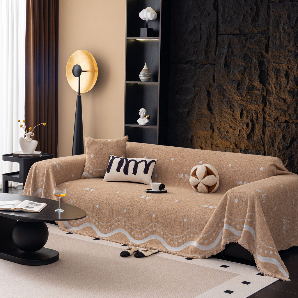 Luxurious Jacquard Couch Cover, Snag-Resistant Pet Friendly Couch Throw with Fringe