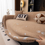 Luxurious Jacquard Couch Cover, Snag-Resistant Pet Friendly Couch Throw with Fringe