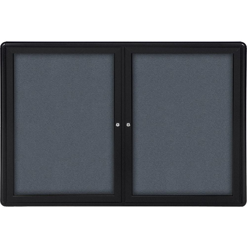Ghent 2-door Ovation Enclosed Fabric Tackboard - 34 Height x 47 Width - Gray Fabric Surface - Shatter Resistant, Locking Door, M